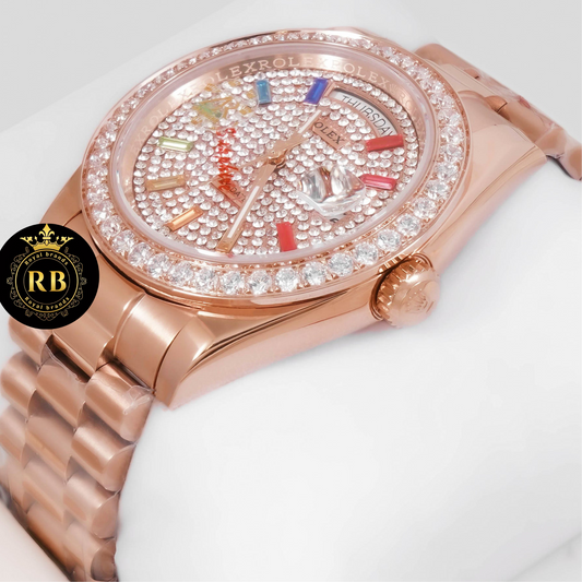 Latest Collection 40 Rose Gold With Stone Dial Stone Bezel Automatic Watch