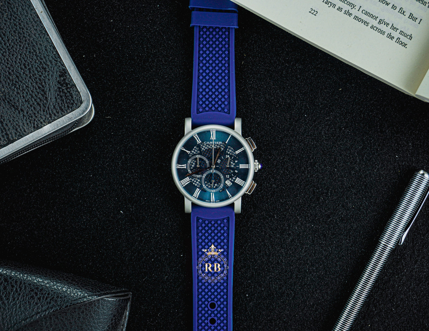 Latest Collection Silver Mate Case With Blue Chronograph Dial Watch