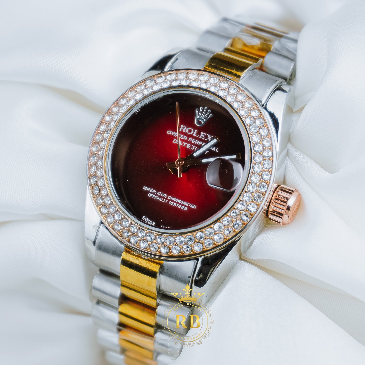 Latest Ladies Collection Red Dial Crystal Bezel Watch