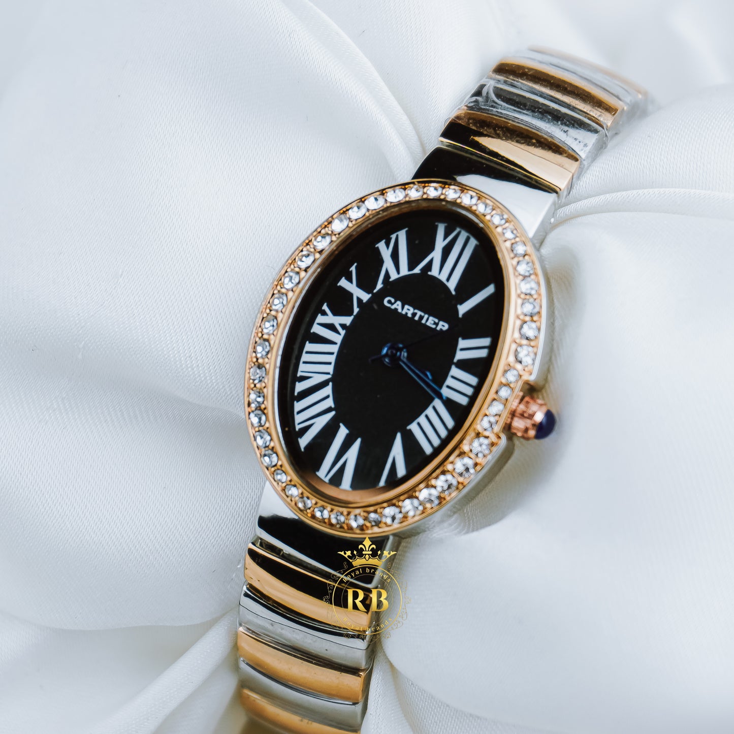 Latest Ladies Collection Black Dial Crystal Bezel Two Tone Watch
