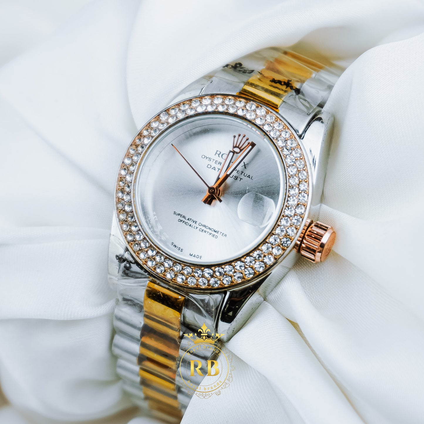 Latest Ladies Collection Silver Dial Crystal Bezel Watch