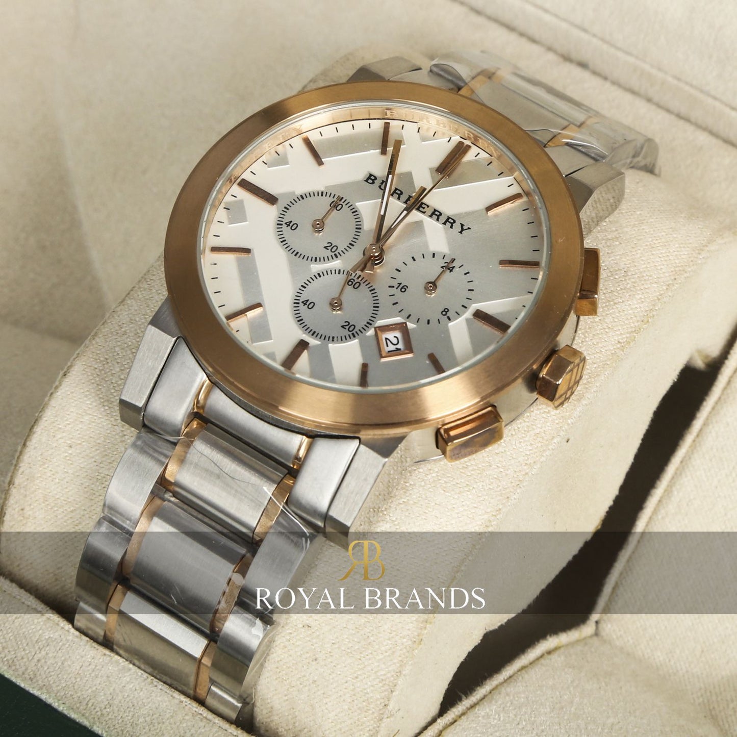 Latest Collection SILVER & ROSE GOLD TWO TONE WITH WHITE DIAL & ROSE GOLD BEZEL CHRONOGRAPH WATCH