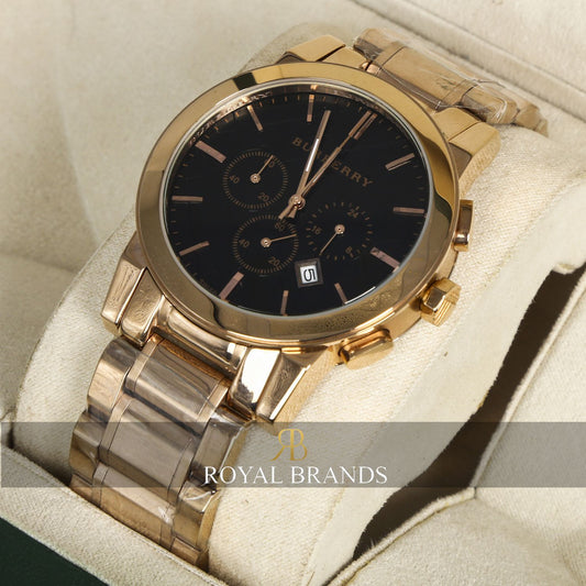 Latest All Rose Gold With Black Dial Chronograph Watch